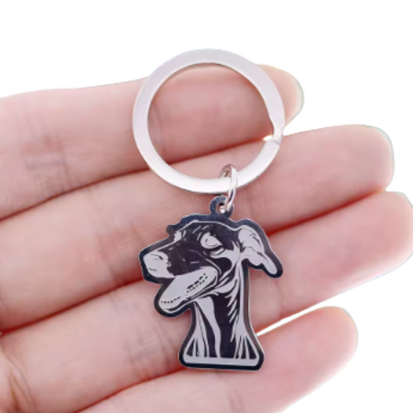 Llavero De Perro Galgo En Acero Inoxidable