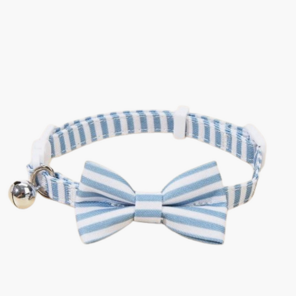 Collar Azul Con Rayas Y Lazo Para Perro Y Gato - Moxy Pet Box