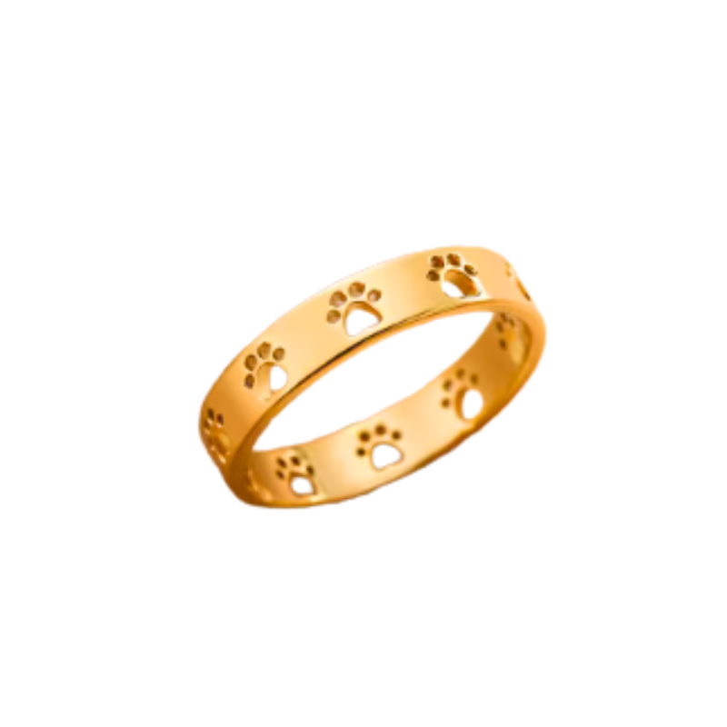 Anillo Dorado Con Huecos De Pata De Mascota Acero Inoxidable