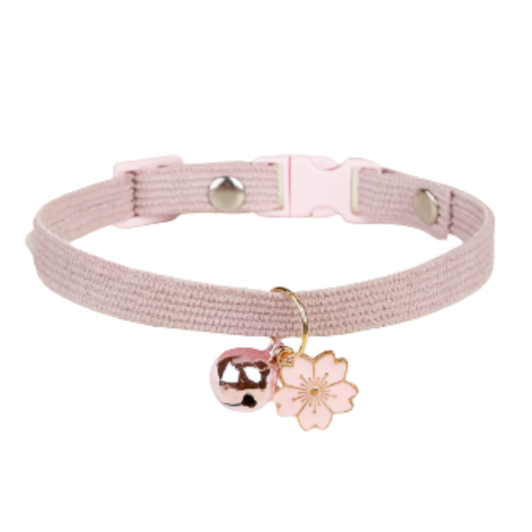 Collar Rosado Para Mascotas Con Colgante Floral Y Campana