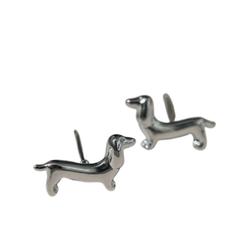 Aros Plateados Diseño De Perro Salchicha