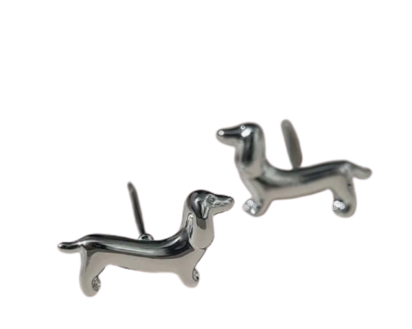 Aros Plateados Diseño De Perro Salchicha