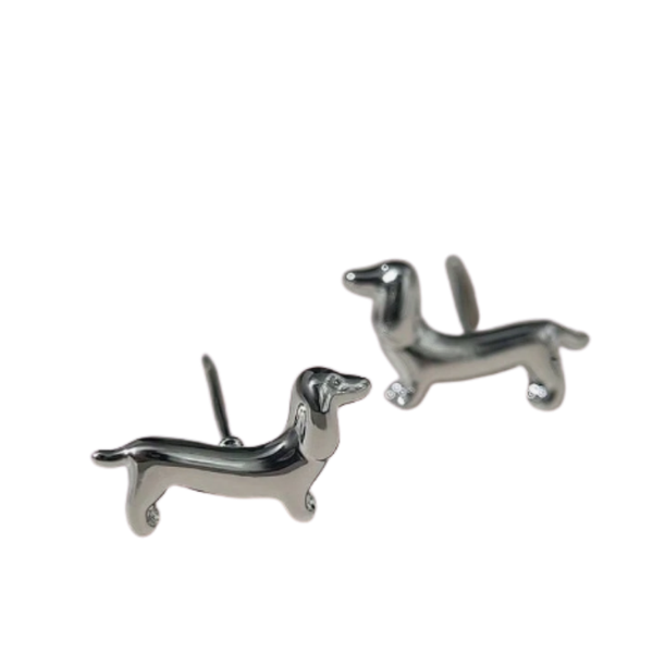 Aros Plateados Diseño De Perro Salchicha