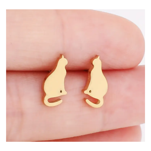 Aros Con Diseño De Gato Dorado Acero Inoxidable