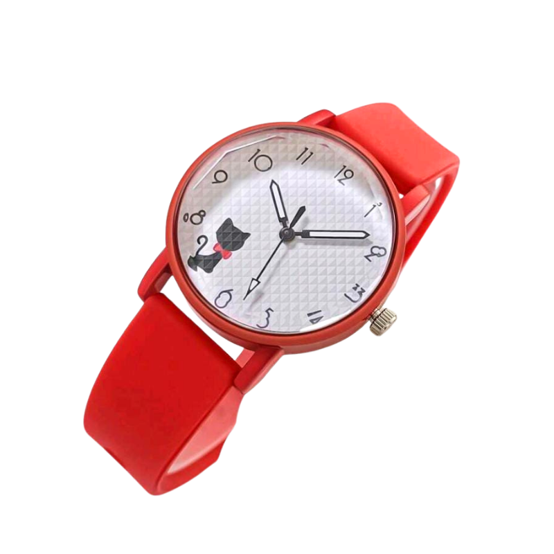 Reloj Rojo Con Gatito Para Pet Lovers