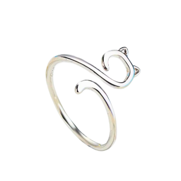 Anillo de Ganchillo con Orejas de Gato Ajustable Plateado - Moxy Pet Box