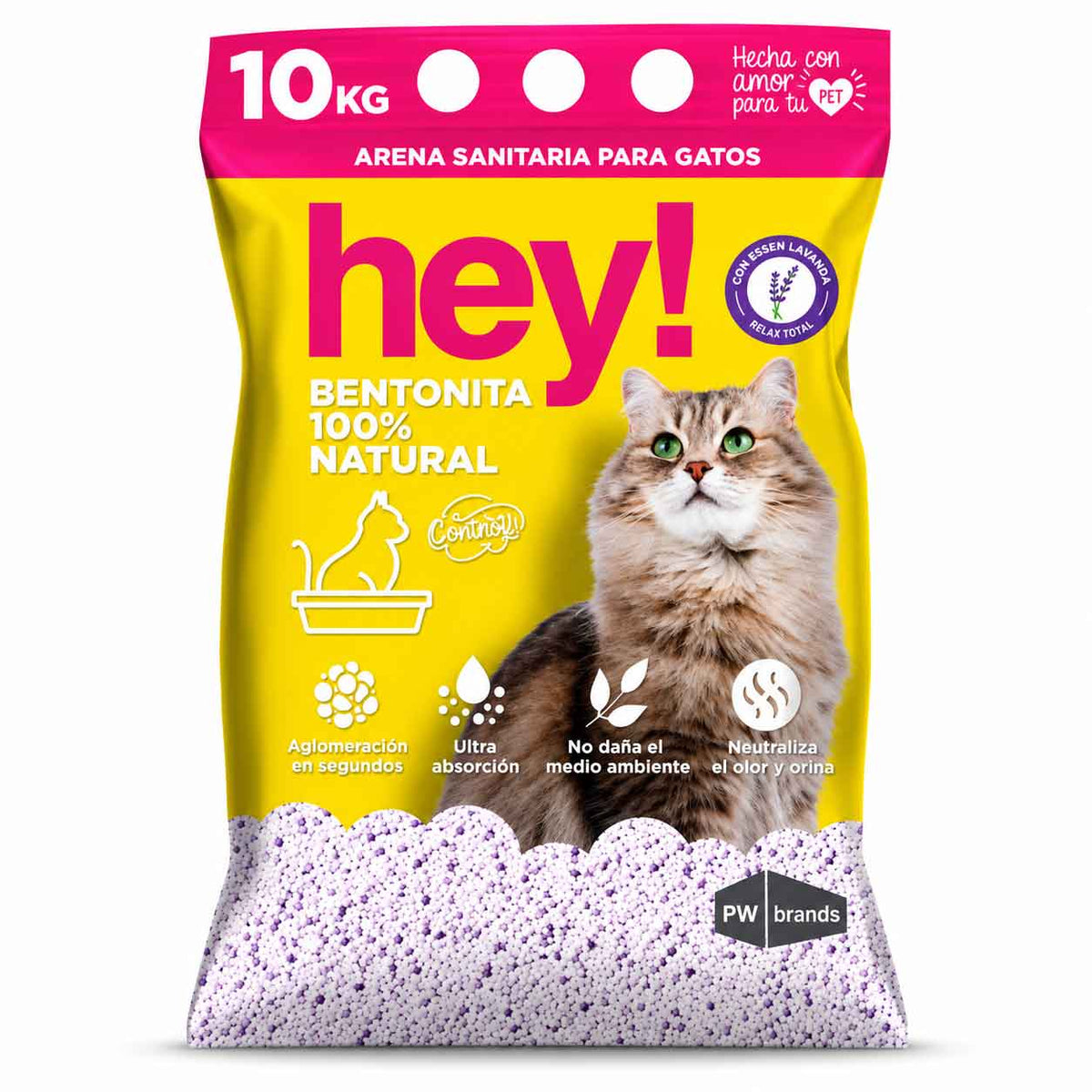 Arena Sanitaria HEY! Para Gatos 10 kg Absorbente Y Control De Olores