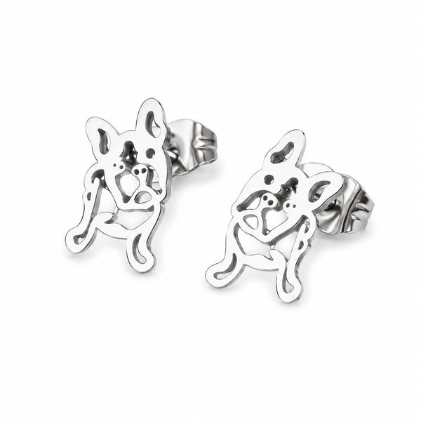 Aros Con Diseño De Bulldog Francés Acero Inoxidable