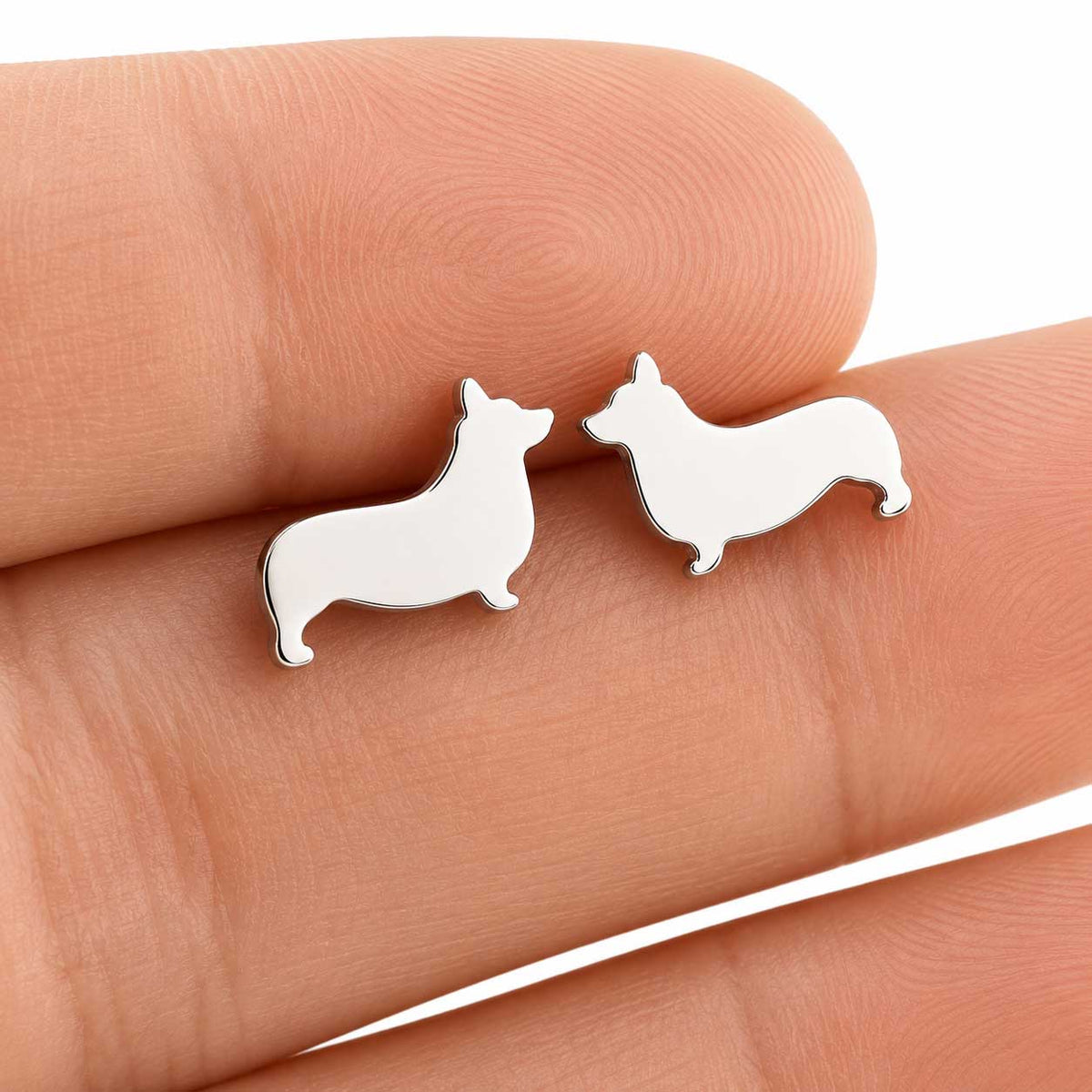 Aros Con Diseño De Corgi Plateado Acero Inoxidable