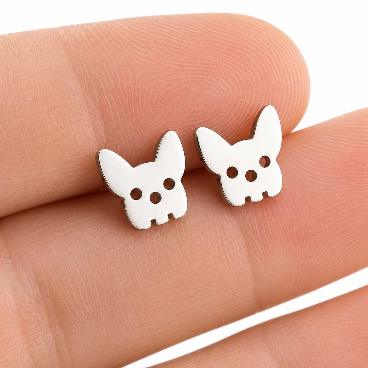 Aros Con Diseño De Bulldog Frances Plateados Acero Inoxidable