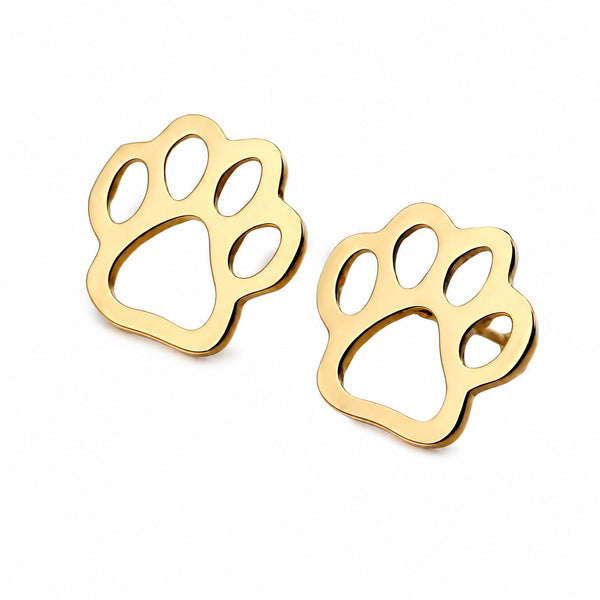 Aros Con Diseño De Huellas De Mascota Dorado Acero Inoxidable
