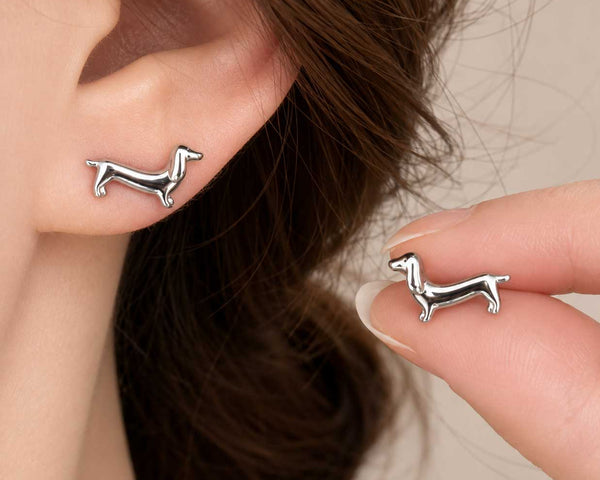 Aros Plateados Diseño De Perro Salchicha