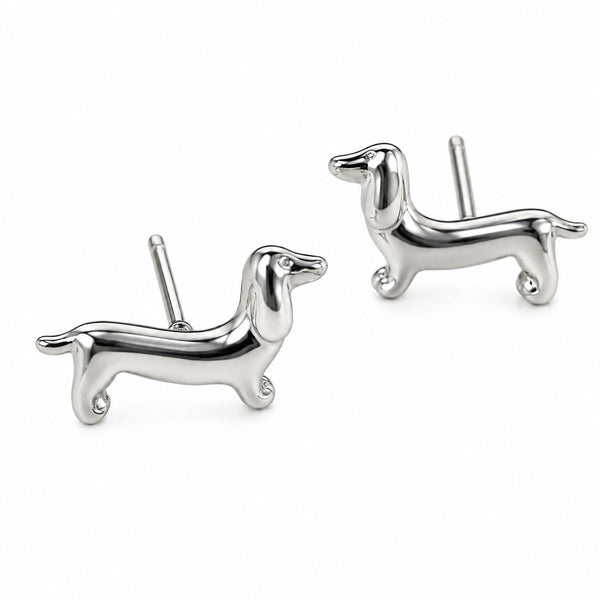 Aros Plateados Diseño De Perro Salchicha