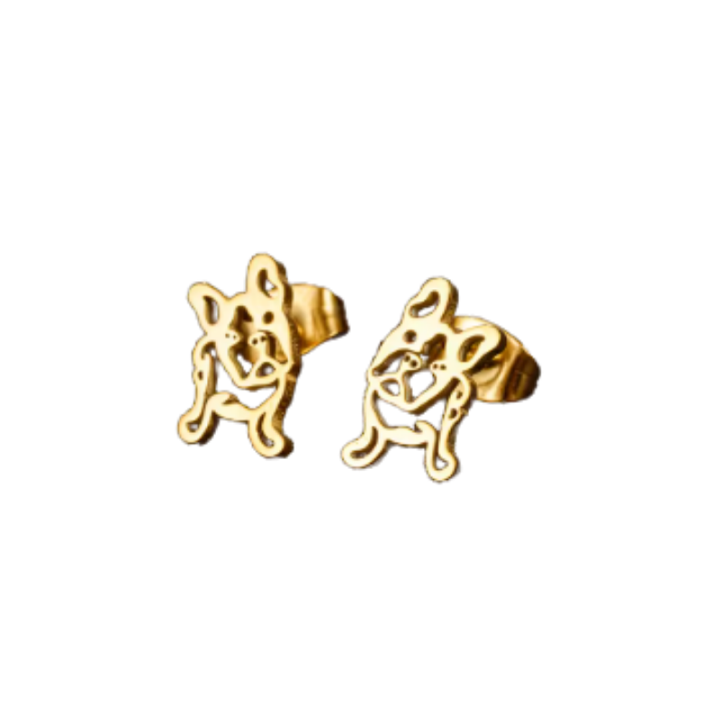 Aros Con Diseño De Bulldog Frances Acero Inoxidable Dorado - Moxy Pet Box