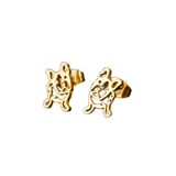 Aros Con Diseño De Bulldog Frances Acero Inoxidable Dorado - Moxy Pet Box