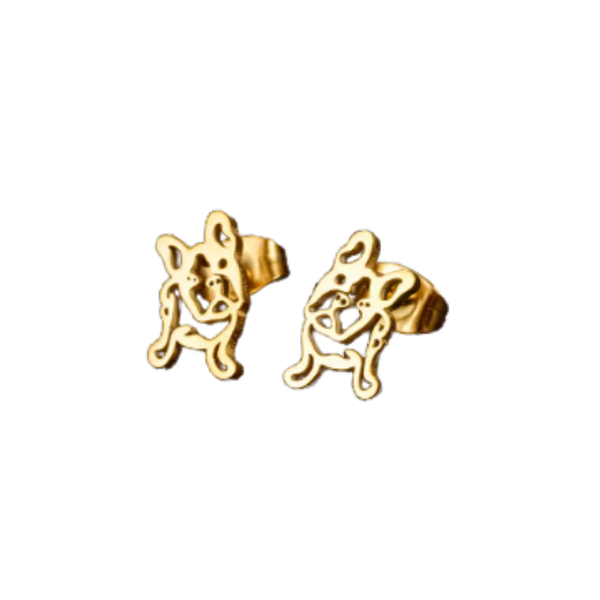 Aros Con Diseño De Bulldog Frances Acero Inoxidable Dorado - Moxy Pet Box