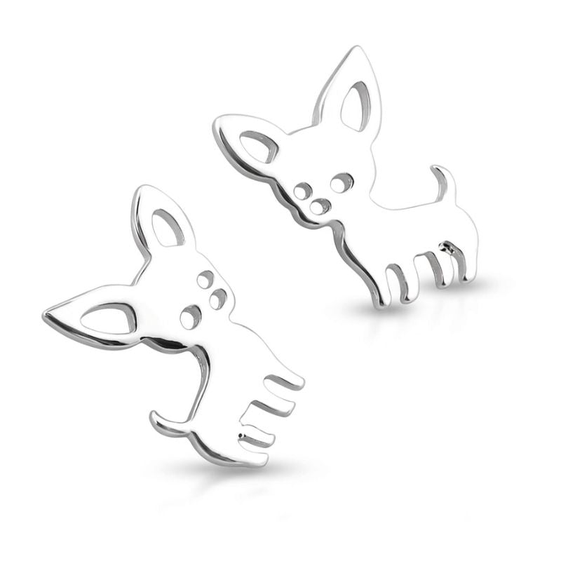 Aros Con Diseño De Chihuahua Plateados Acero Inoxidable