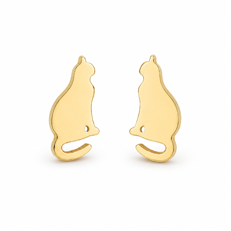 Aros Con Diseño De Gato Dorado Acero Inoxidable
