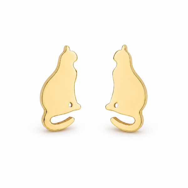 Aros Con Diseño De Gato Dorado Acero Inoxidable