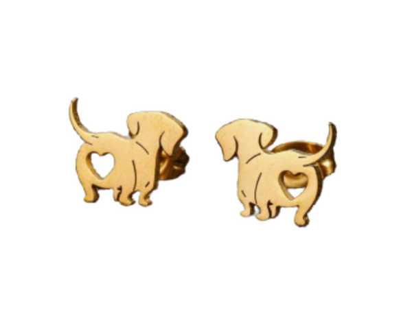 Aros De Acero Inoxidable De Perro Salchicha Dorado - Moxy Pet Box