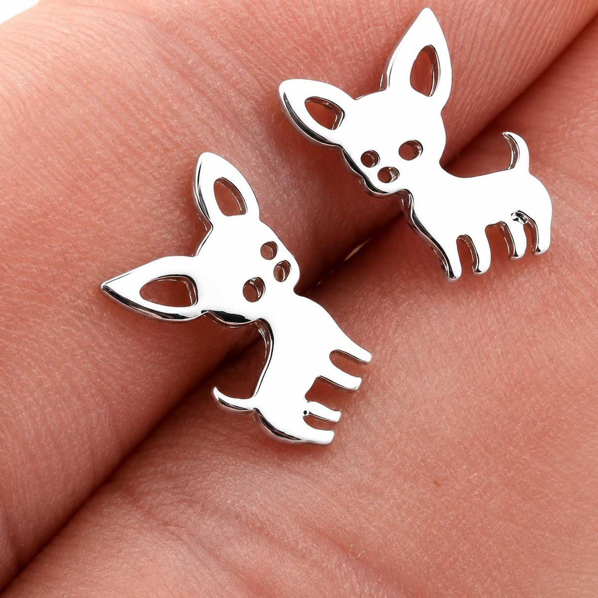 Aros Con Diseño De Chihuahua Plateados Acero Inoxidable