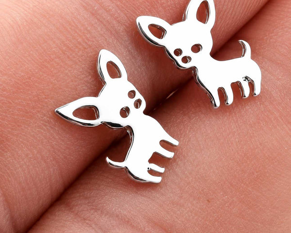 Aros Con Diseño De Chihuahua Plateados Acero Inoxidable