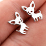 Aros Con Diseño De Chihuahua Plateados Acero Inoxidable