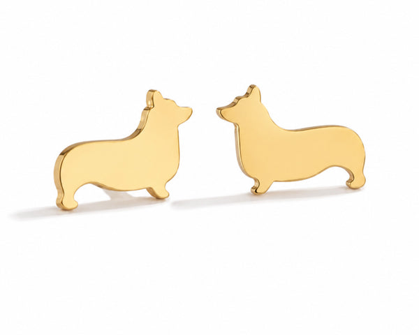 Aros Con Diseño De Corgi Dorado Acero Inoxidable