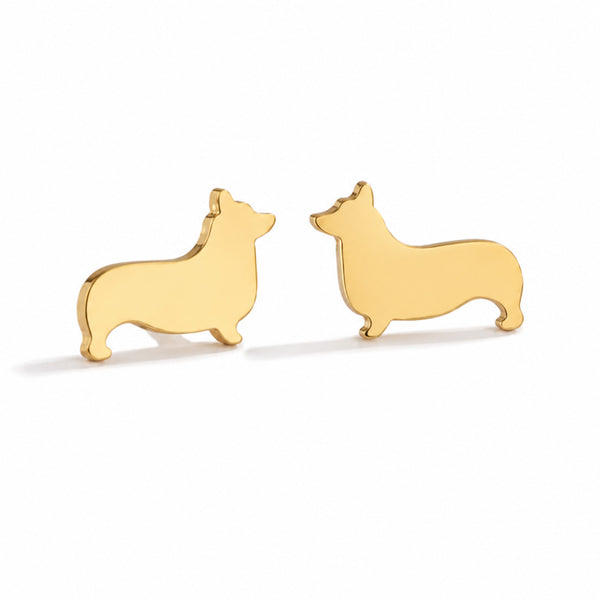 Aros Con Diseño De Corgi Dorado Acero Inoxidable