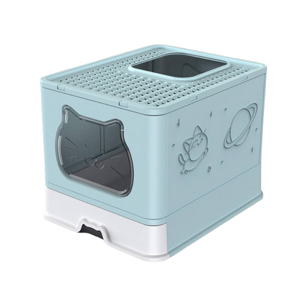 Caja De Arena Cerrada Azul Para Gatos Anti Salpicaduras Con Tapa - Moxy Pet Box