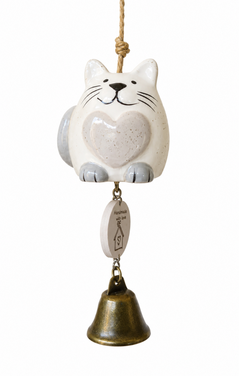 Campana Colgante Con Diseño De Gato - Blanco
