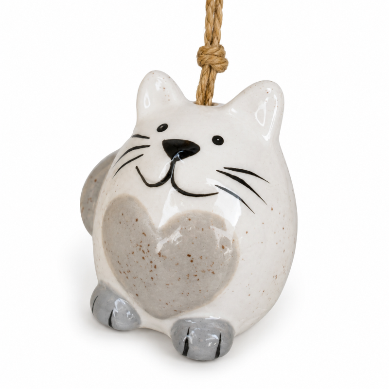 Campana Colgante Con Diseño De Gato - Blanco