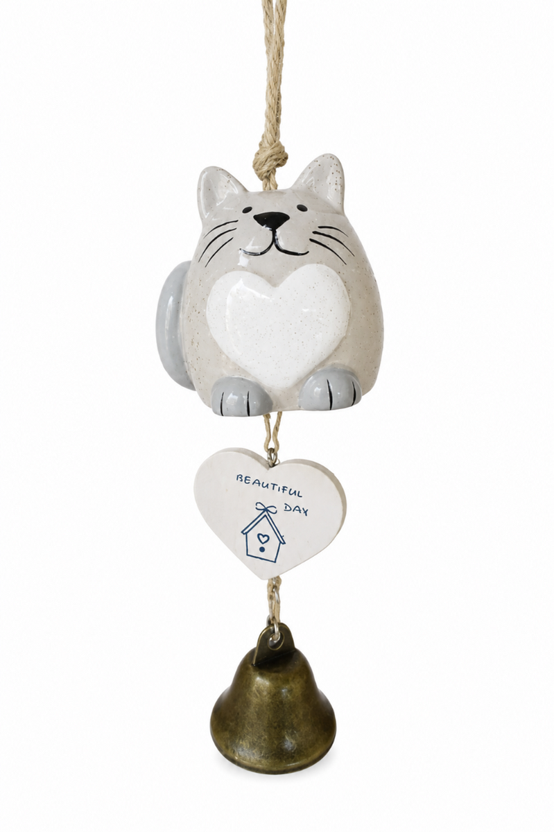 Campana Colgante Con Diseño De Gato - Gris