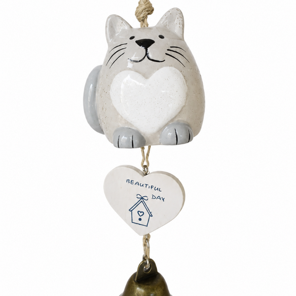 Campana Colgante Con Diseño De Gato - Gris