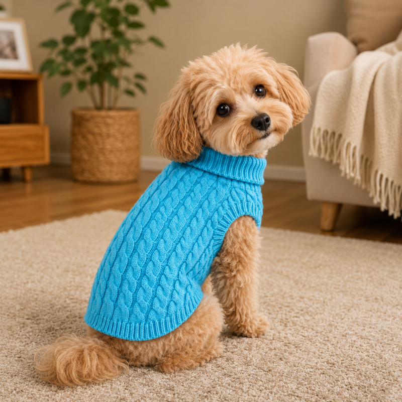Chaleco Tejido Azul Para Mascotas Talla S