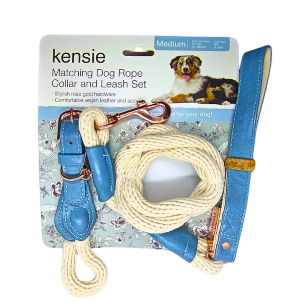 Collar Y Correa Azul Para Perros Mediano - Moxy Pet Box
