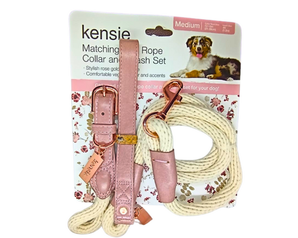 Collar Y Correa Rosado Para Perros Mediano - Moxy Pet Box
