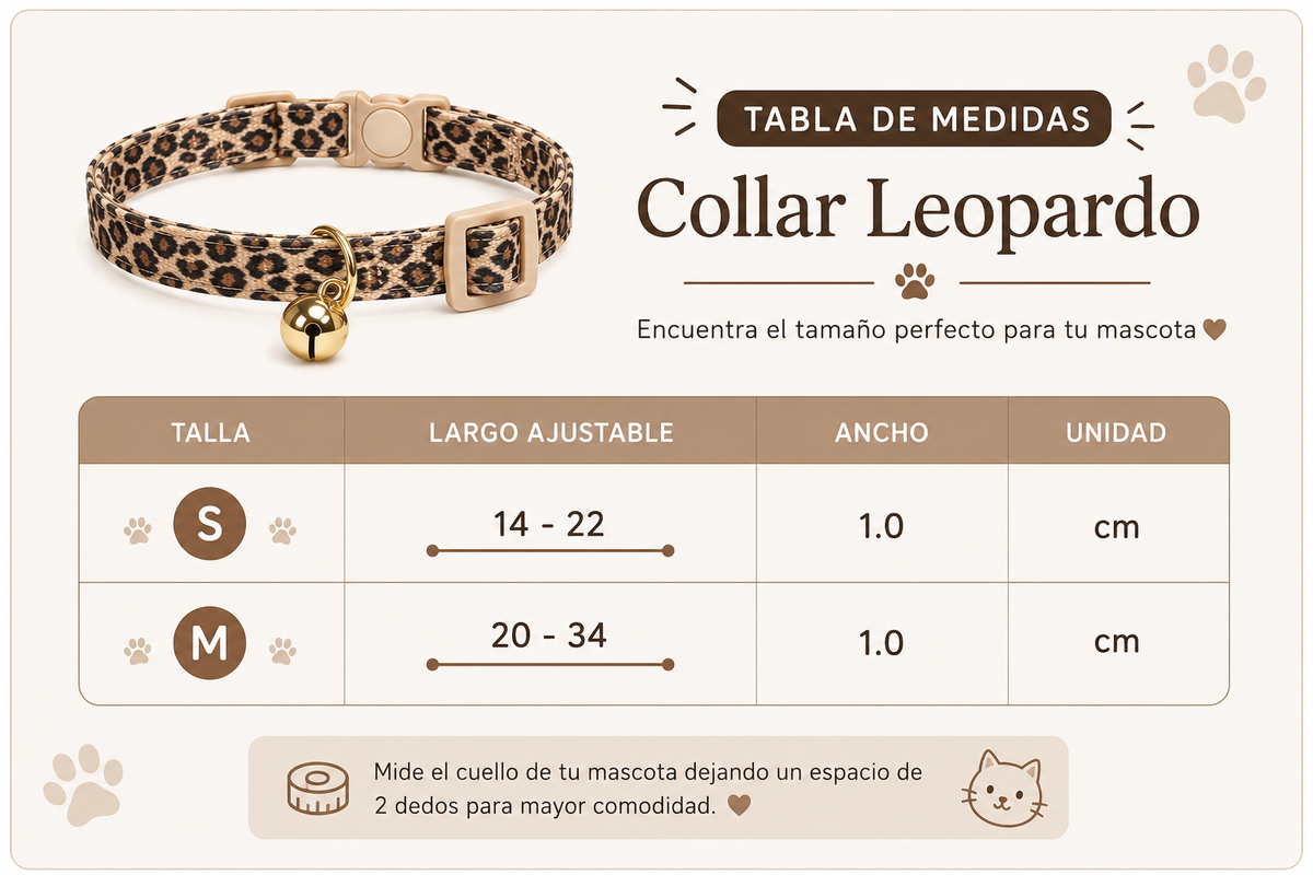 Collar Ajustable Estampado Leopardo Para Gatos Y Perros Pequeños