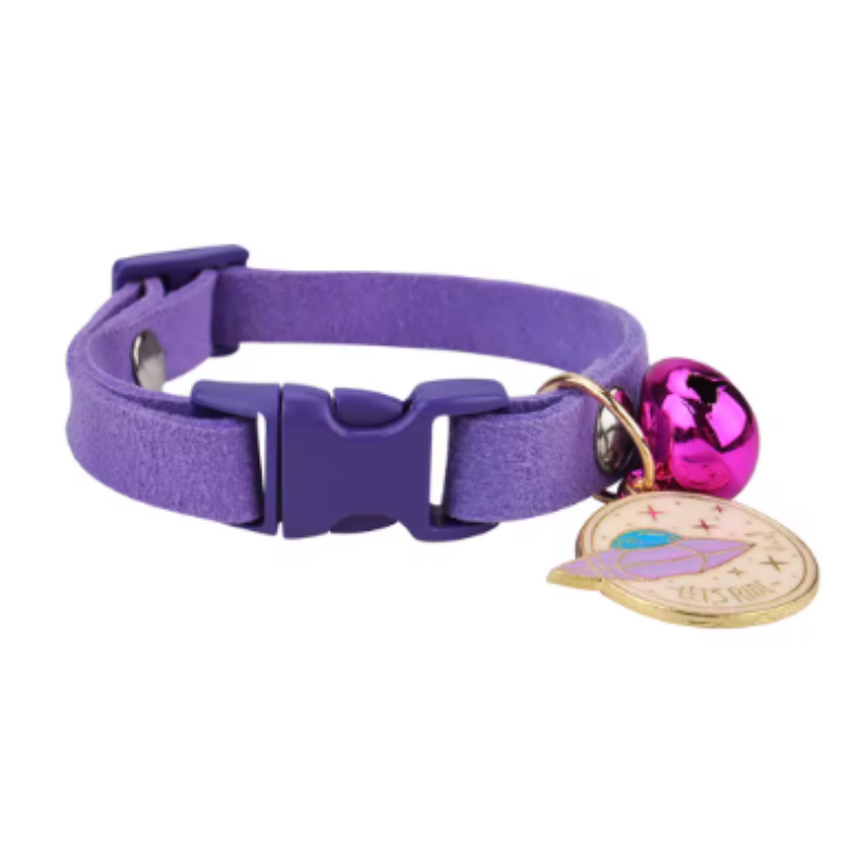 Collar Ajustable Morado Para Gatos Con Dije De Platillo Volador - Moxy Pet Box