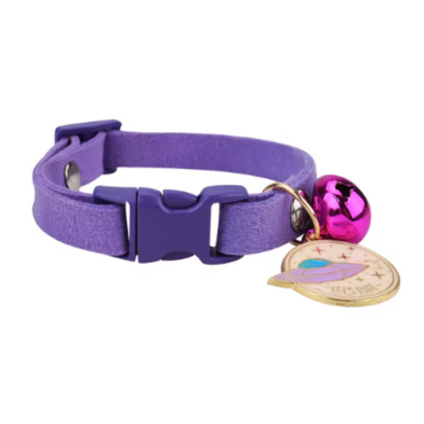Collar Ajustable Morado Para Gatos Con Dije De Platillo Volador - Moxy Pet Box