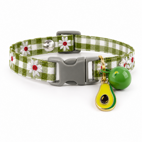 Collar Ajustable Verde Floral Para Gatos Y Cachorros De Palta XS