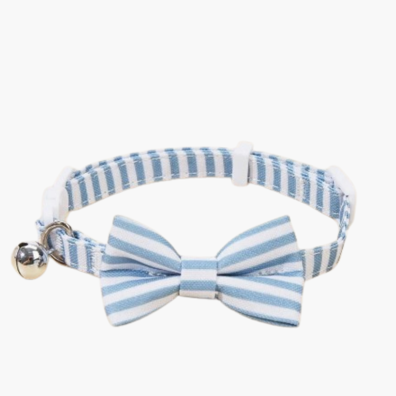 Collar Azul Con Rayas Y Lazo Para Perro Y Gato - Moxy Pet Box