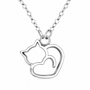Collar Colgante Corazón con Gato Acero Inoxidable Plateado