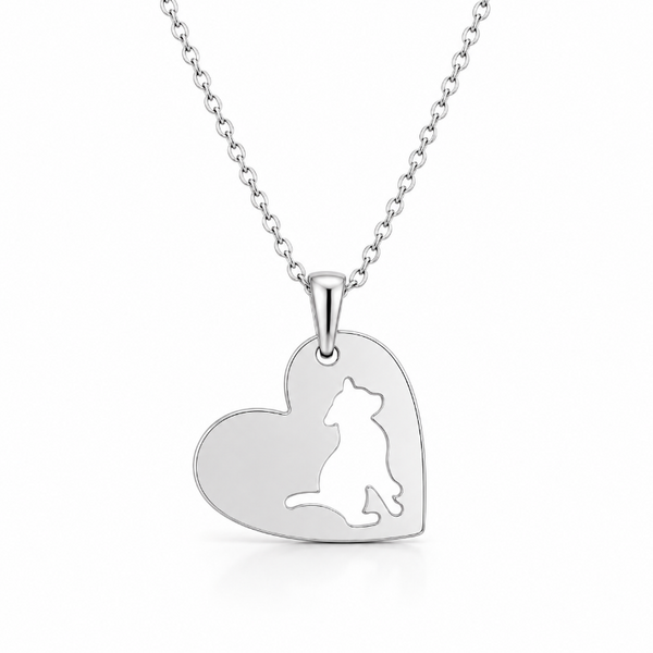 Collar Colgante Corazón con Perro Acero Inoxidable Plateado