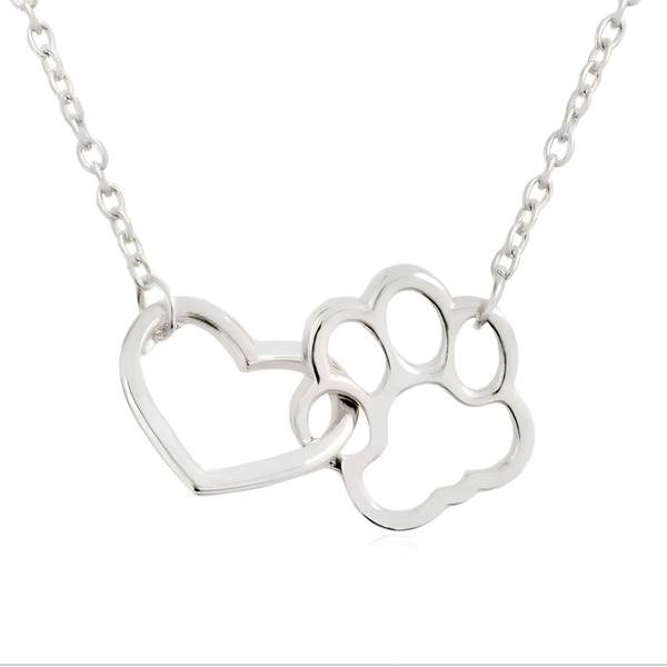 Collar De Corazón Y Huella Acero Inoxidable Plateado