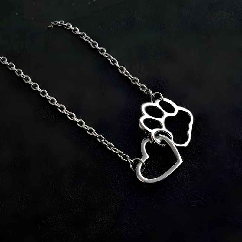 Collar De Corazón Y Huella Acero Inoxidable Plateado