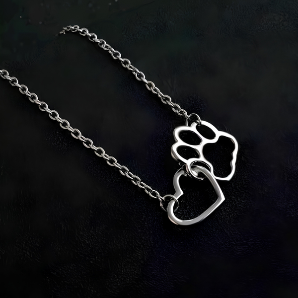 Collar De Corazón Y Huella Acero Inoxidable Plateado