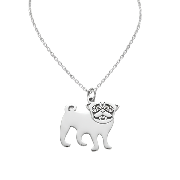 Collar De Pug Acero Inoxidable Plateado