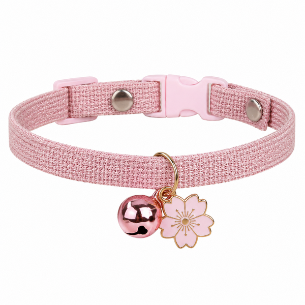 Collar Rosado Para Mascotas Con Colgante Floral Y Campana Talla S