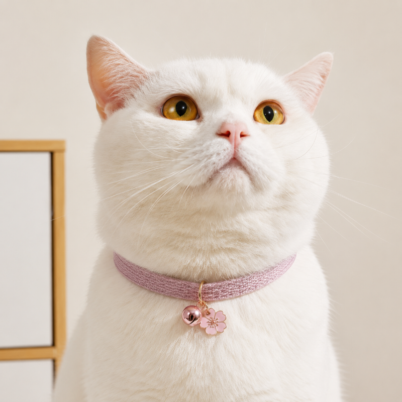 Collar Rosado Para Mascotas Con Colgante Floral Y Campana Talla S